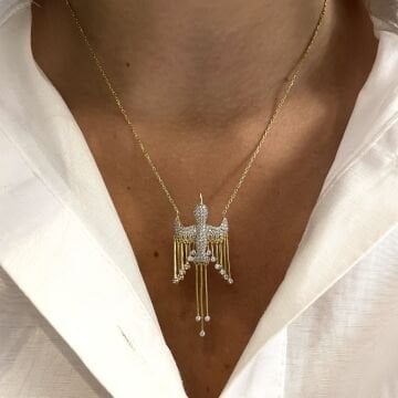 925 Ayar Gümüş İthal Taşlı Tasarım Kırlangıç Kolye