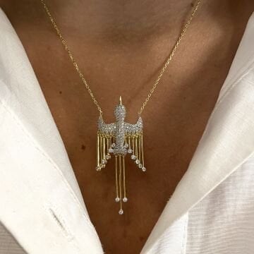 925 Ayar Gümüş İthal Taşlı Tasarım Kırlangıç Kolye