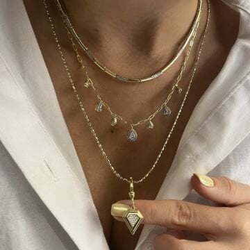 925 Ayar Gümüş İthal Altın Modeli Taşlı Tasarım Kolye Arin