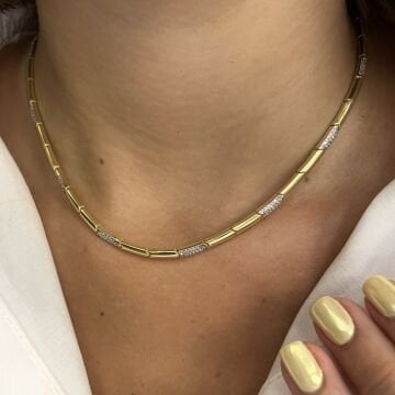 925 Ayar Gümüş İthal Altın Modeli Taşlı Tasarım Kolye