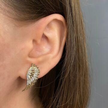 İthal Taş Detaylı Tasarım Kanat Model Küpe Luna