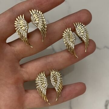 İthal Taş Detaylı Tasarım Kanat Model Küpe Luna