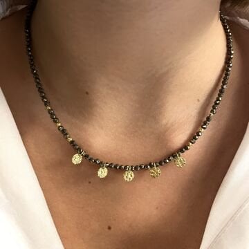 925 Ayar Gümüş Pirit Taşlı Pullu Tasarım Kolye