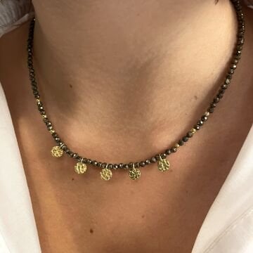 925 Ayar Gümüş Pirit Taşlı Pullu Tasarım Kolye