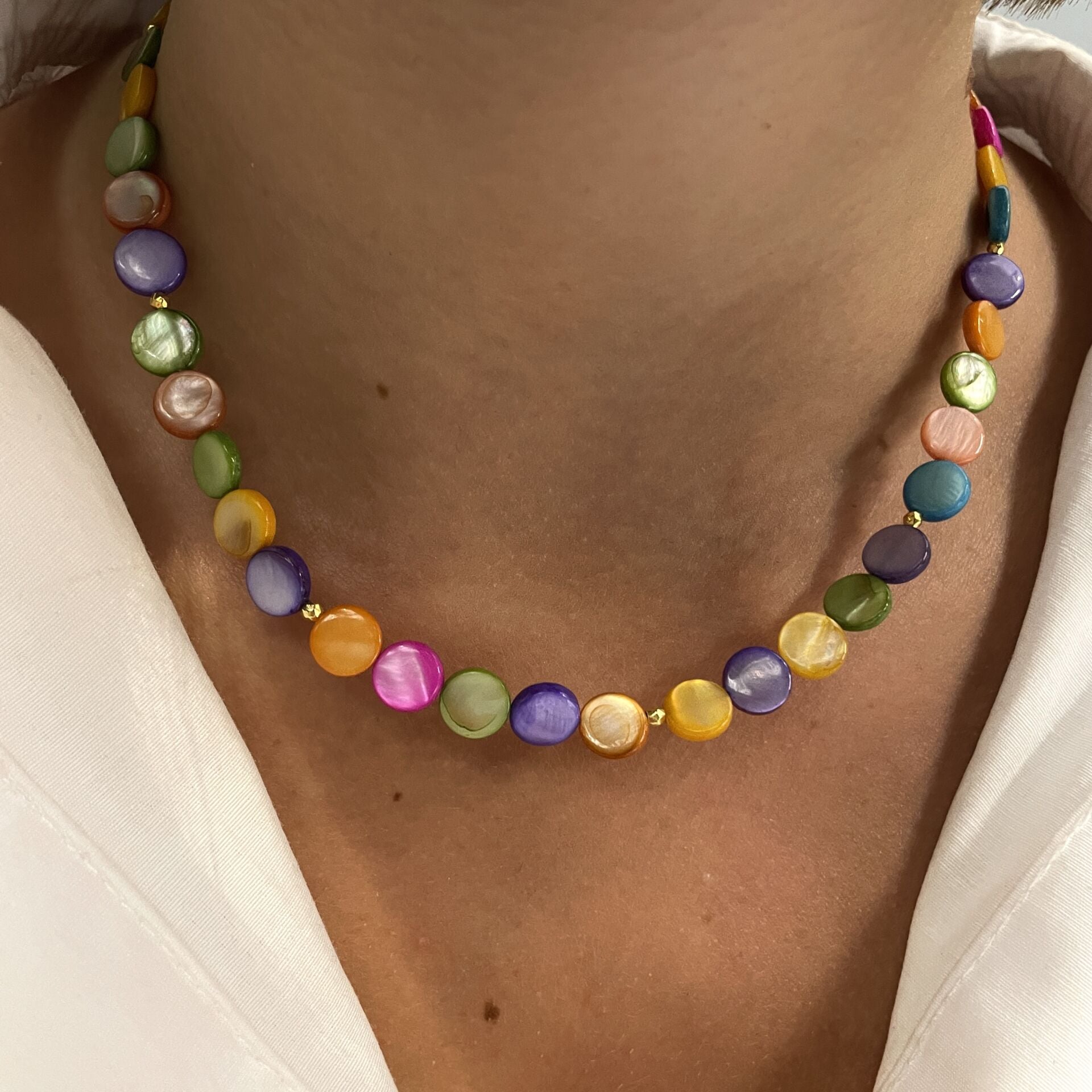 925 Ayar Gümüş Renkli Sedef Taşlı Kolye Bonita