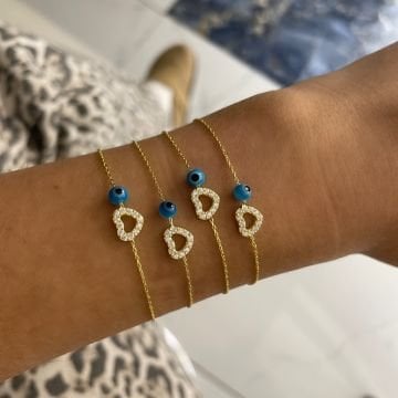925 Ayar Gümüş Nazar Boncuklu Kalp Bileklik Jamie