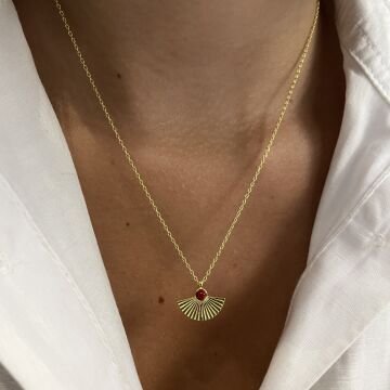 925 Ayar Gümüş İthal Mercan Taşlı Yelpaze Kolye