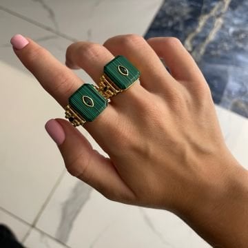 925 Ayar Gümüş İthal Malakit Taşlı Tasarım Yüzük İlda