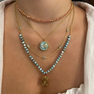 925 Ayar Gümüş Kırmızı İpli Firuze Taşlı Balık Kolye Blufish