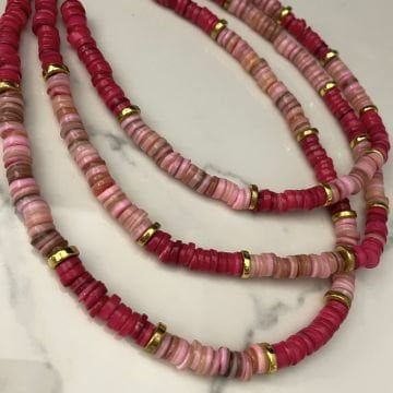 Pembe Sedef Taşlı Kolye Pinky