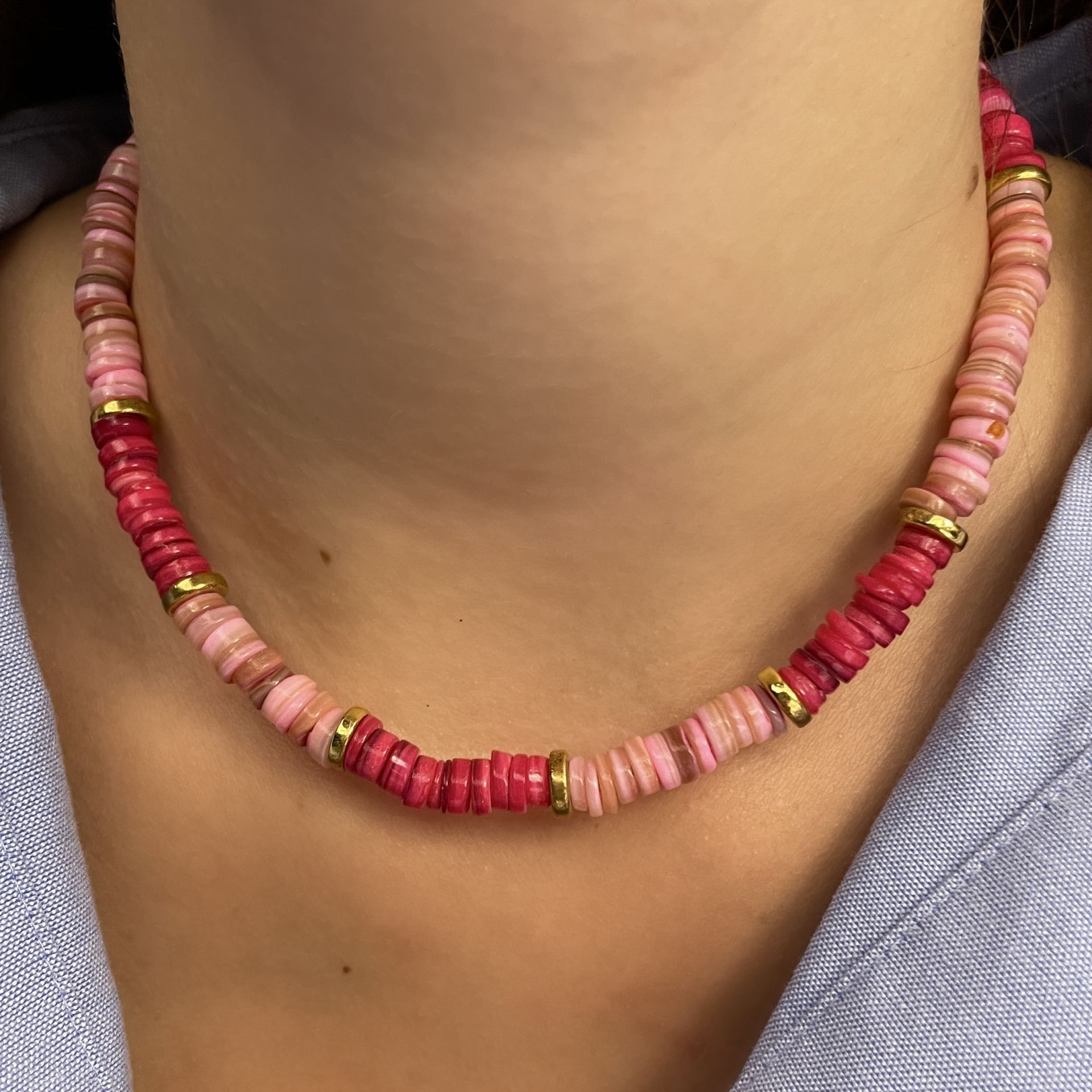 Pembe Sedef Taşlı Kolye Pinky