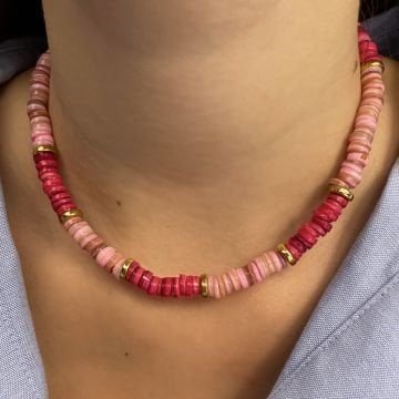 Pembe Sedef Taşlı Kolye Pinky