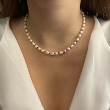 925 Ayar Gümüş Renkli Taşlı İnci Kolye Zoe