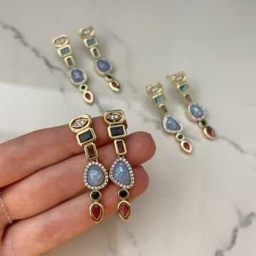 İthal Opal taşlı Tasarım Küpe
