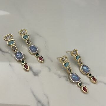 İthal Opal taşlı Tasarım Küpe