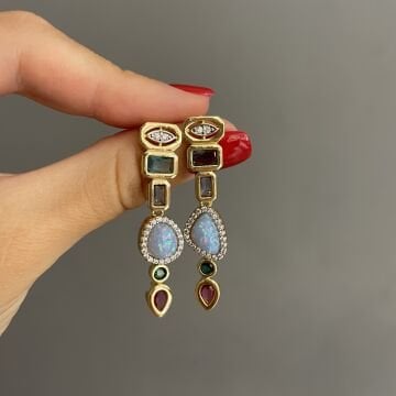 İthal Opal taşlı Tasarım Küpe