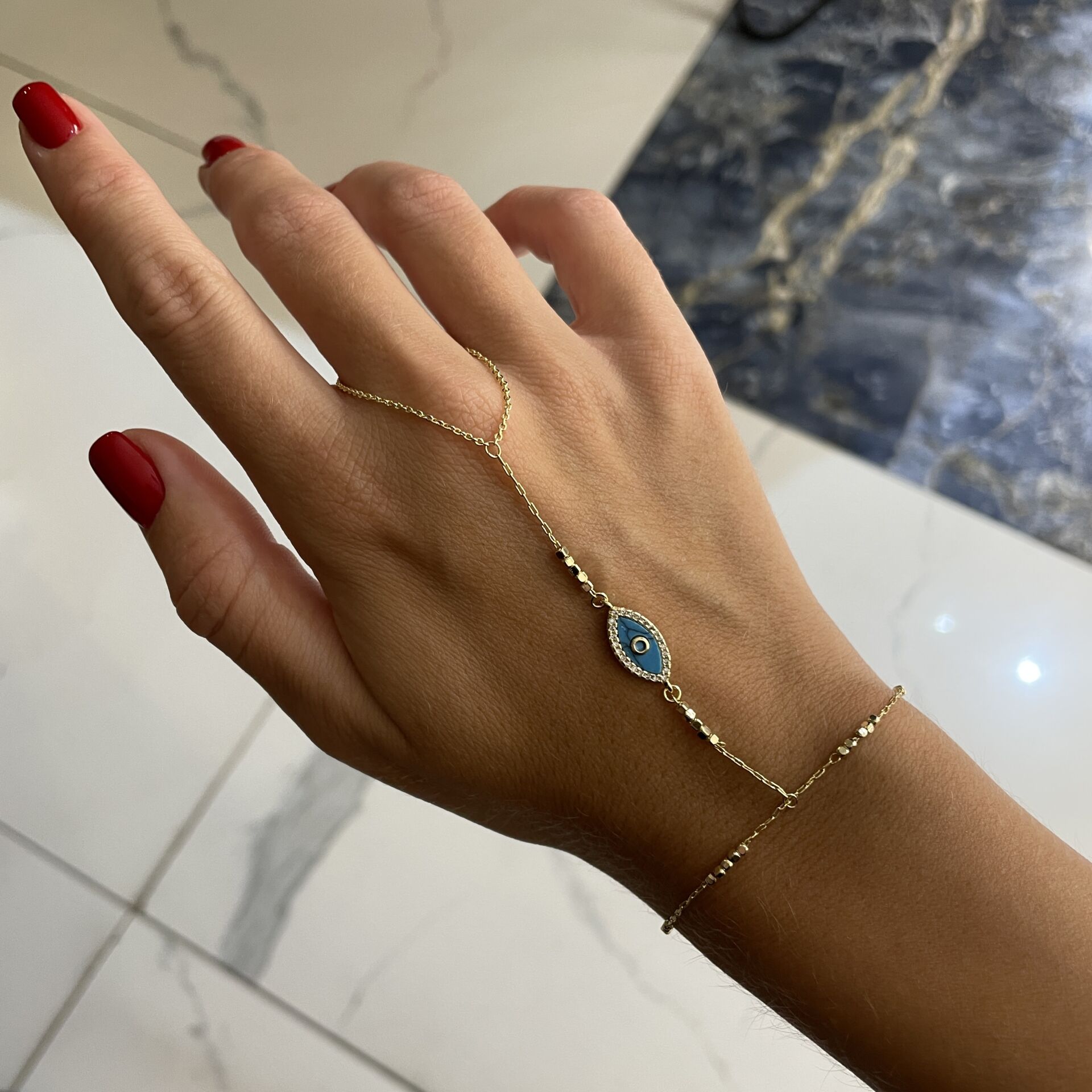 İthal Turkuaz Taşlı Tasarım Göz Şahmeran