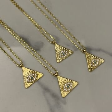 925 Ayar Gümüş İthal Taşlı Üçgen Tasarımlı Göz Kolye EvilEye