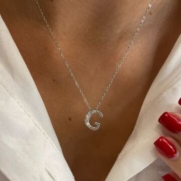 İthal Taşlı Tasarım Harf Kolye Elvara
