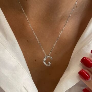 İthal Taşlı Tasarım Harf Kolye Elvara