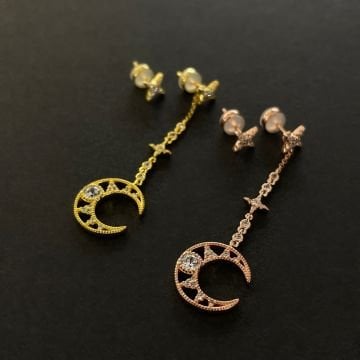 925 Ayar Gümüş Ay Tasarımlı İthal Küpe Huxley