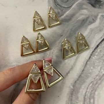 İthal Üçgen Taşlı Tasarım Küpe Lona