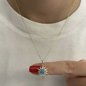 925 Ayar Gümüş İthal Opal Taşlı Yıldız Kolye Lenora