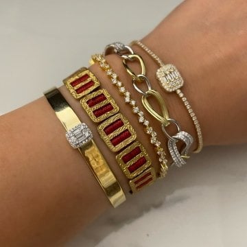 925 Ayar Gümüş Baget Taşlı Kelepçe Bileklik Gorgon