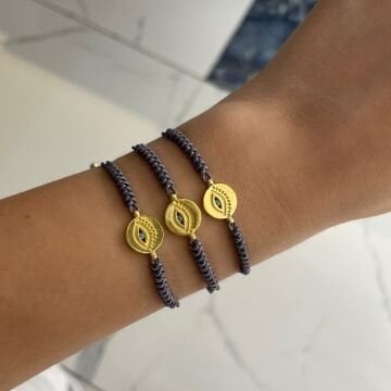 925 Ayar Gümüş Göz Detaylı İp Bileklik Mini Göz