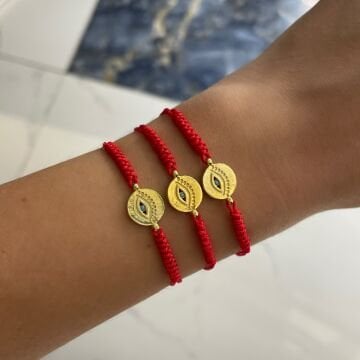 925 Ayar Gümüş Göz Detaylı İp Bileklik Mini Göz