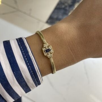 925 Ayar Gümüş İthal Baget Taşlı Balık Sırtı Zincir Bileklik Elia