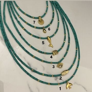 Turkuaz Taşlı Figürlü Tasarım Kolye