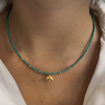 Turkuaz Taşlı Figürlü Tasarım Kolye