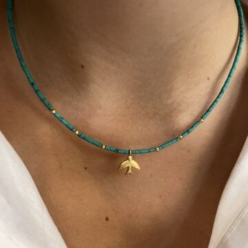 Turkuaz Taşlı Figürlü Tasarım Kolye