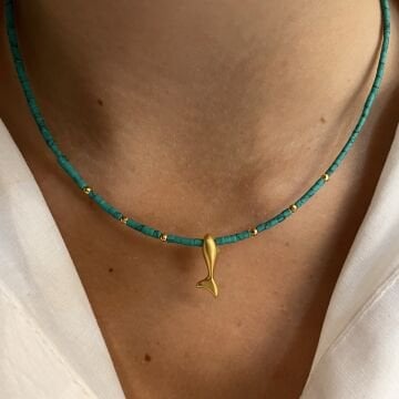 Turkuaz Taşlı Figürlü Tasarım Kolye