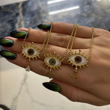 925 Ayar Gümüş Mineli Göz Kolye