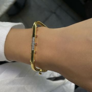 925 Ayar Gümüş Zirkon Taşlı Kelepçe Bileklik Tash