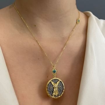925 Ayar Gümüş Tasarım Melek Madalyon Kolye Romina