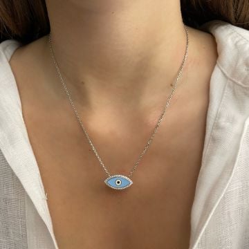 925 Ayar Gümüş Mineli Taşlı Nazar Göz Kolye Siwa