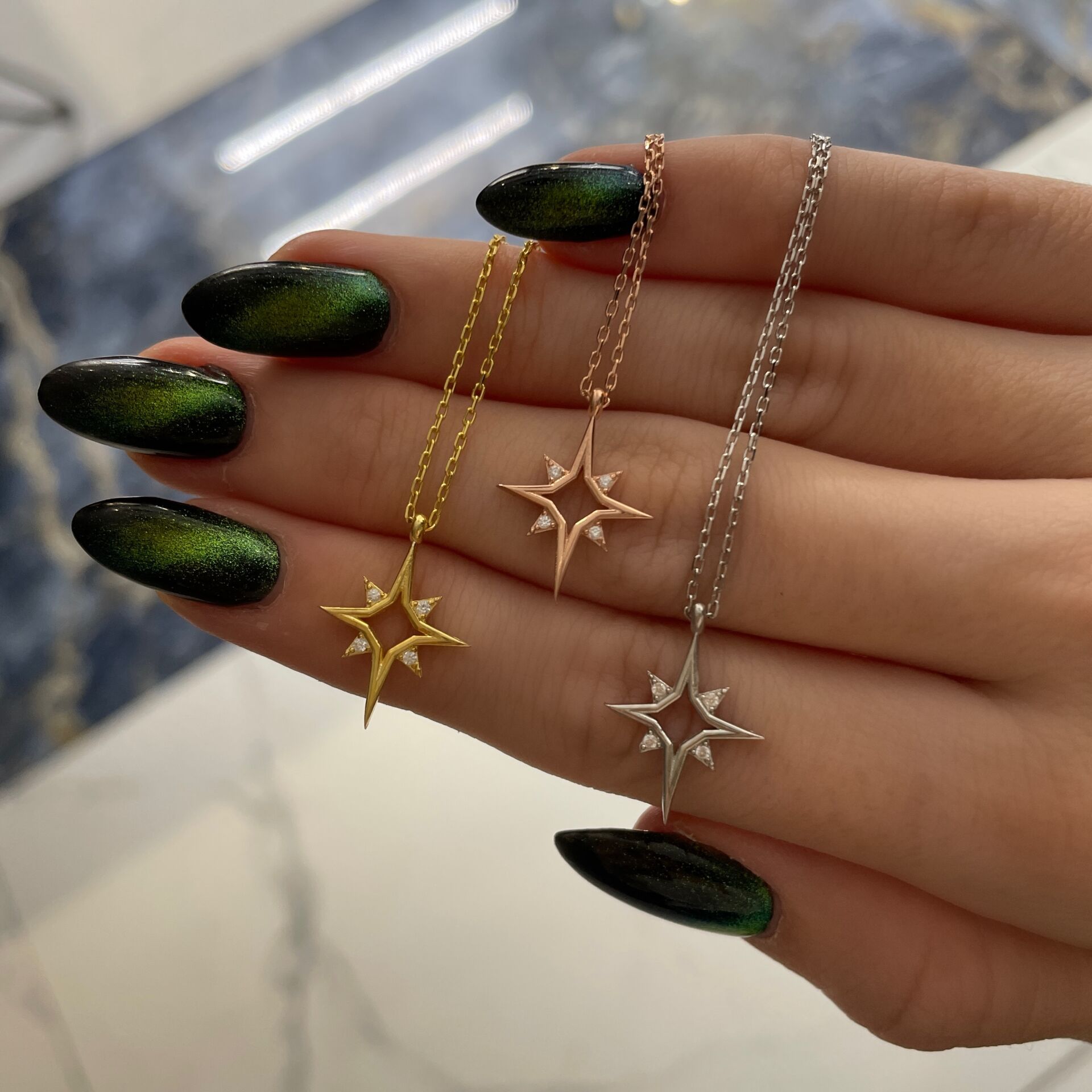 925 Ayar Gümüş Taşlı Kutup Yıldızı Kolye Linda