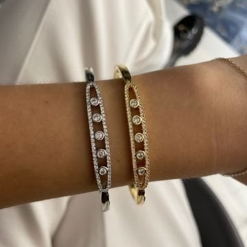 925 Ayar Gümüş İthal Taş Detaylı Tasarım Kelepçe Bileklik