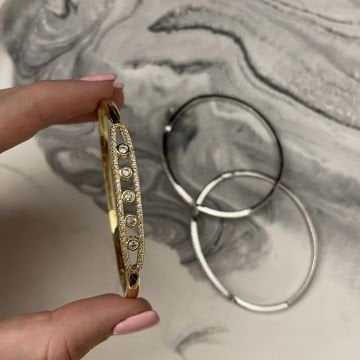 925 Ayar Gümüş İthal Taş Detaylı Tasarım Kelepçe Bileklik