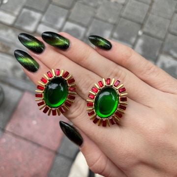 Zümrüt ve Yakut Taşlı Tasarım Küpe Zulal