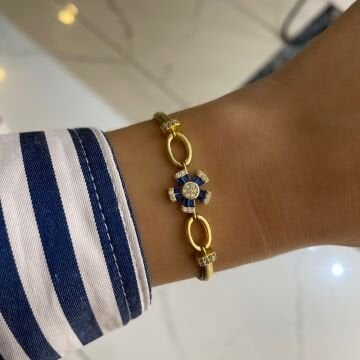 925 Ayar Gümüş İthal Pembe Taşlı Çiçek Model Bileklik