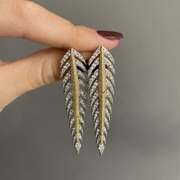 İthal İki Renkli Taşlı Balık Sırtı Model Küpe