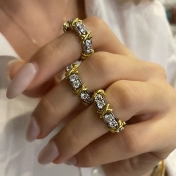 925 Ayar Gümüş Baget Taşlı Yüzük Polly