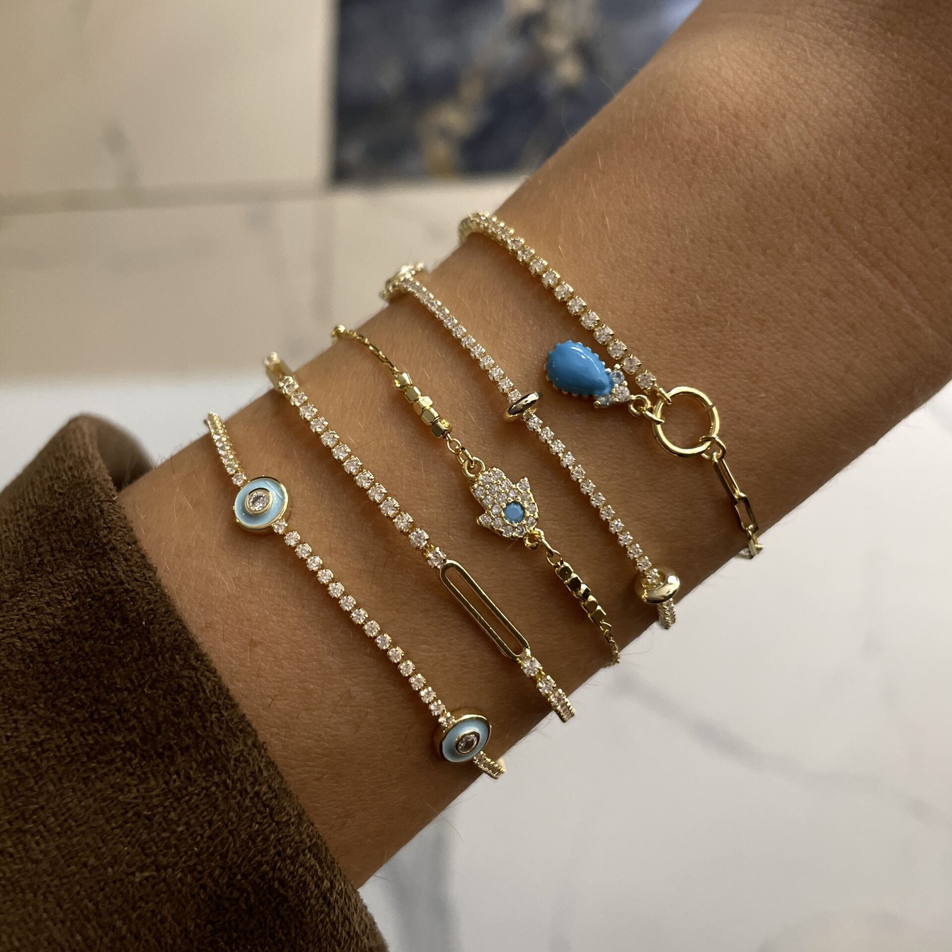 İthal Turkuaz Taşlı Su Yolu Bileklikler