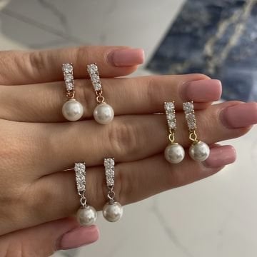 925 Ayar Gümüş İthal Taşlı İncili Küpe Adel