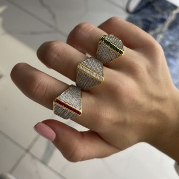 925 Ayar Gümüş İthal Taşlı Tasarım Yüzük Tilda