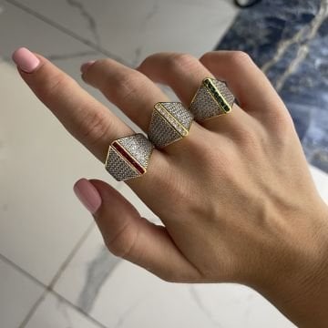 925 Ayar Gümüş İthal Taşlı Tasarım Yüzük Tilda